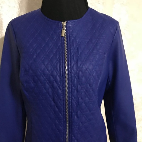 Bright Blue Alfani Fitted Jacket Faux leather sz M - Picture 2 of 8